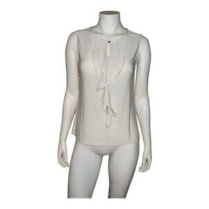 Tahari ASL Womens Pleated Keyhole Sleeveless Blouse Tank Top Ivory Medium